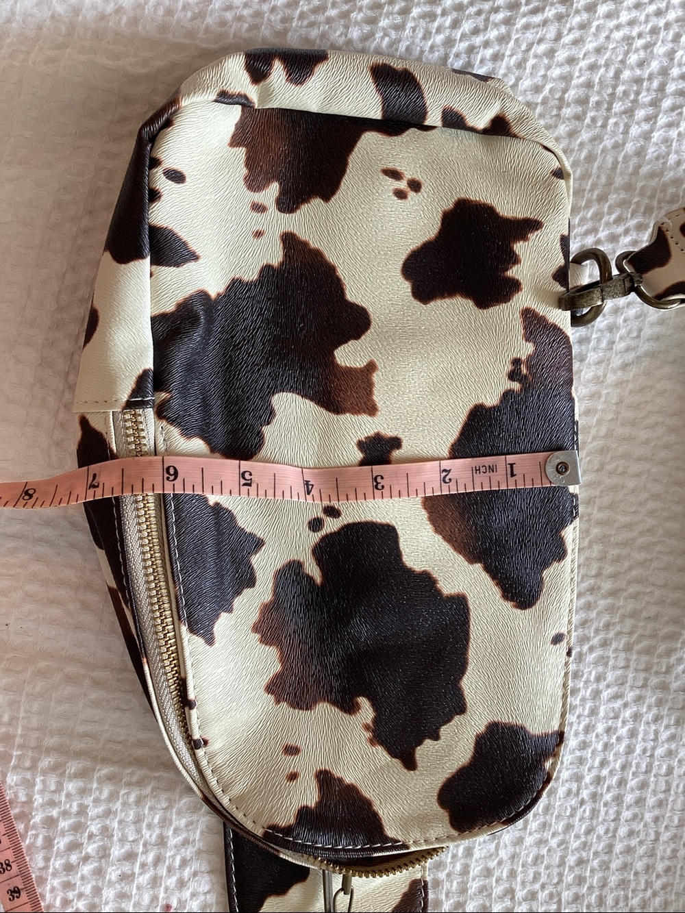 Cow Print Crossbody Bag with Patterned Strap - Picture 3 of 4